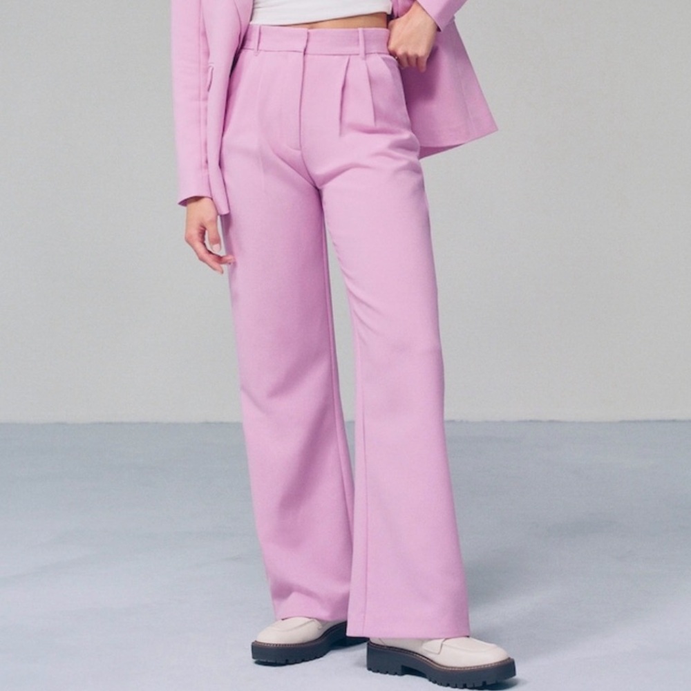 Abercrombie & Fitch Curve Love Pink Wide-Leg Trousers